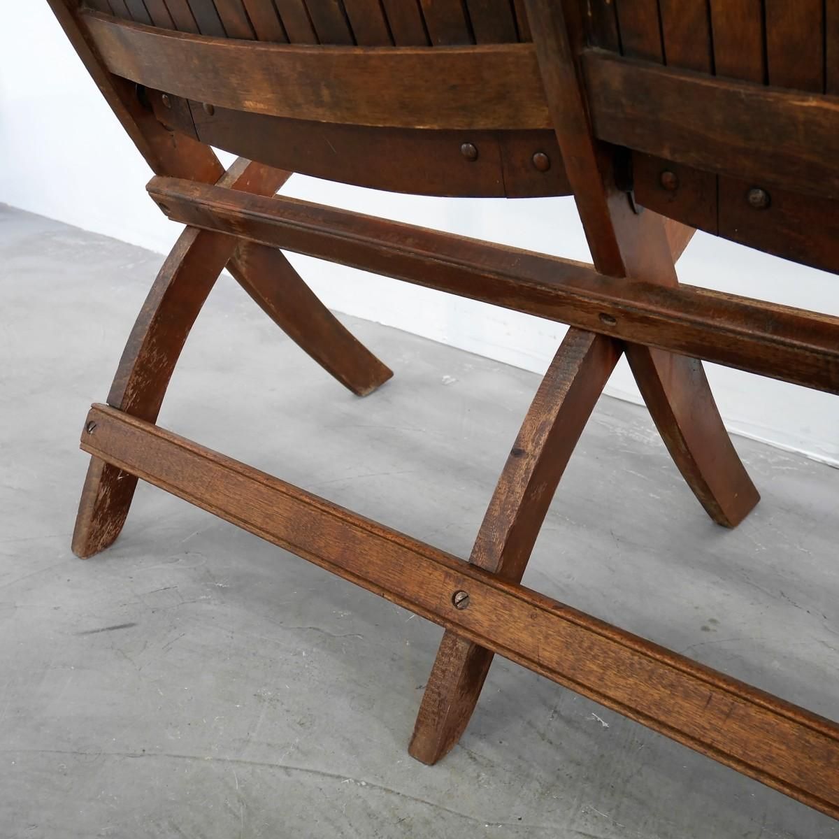 3152 アメリカ 1920s-30s 折りたたみ木製3連ベンチ シアターチェア