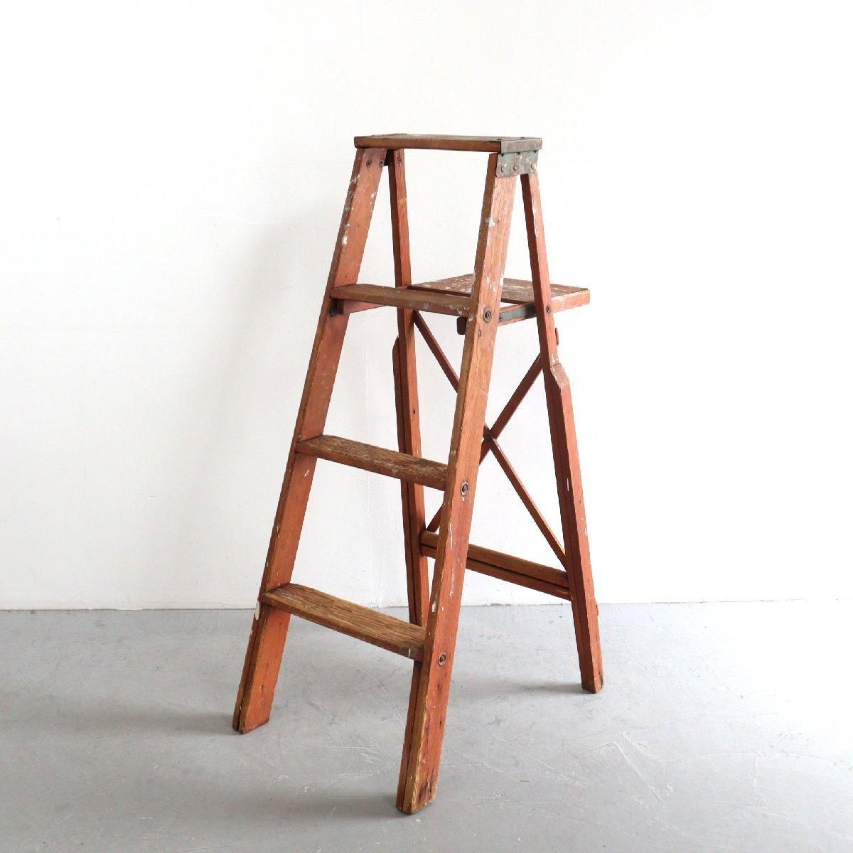 ヴィンテージ 4段 脚立 木製ラダー -通販-ローズボールアンティークス