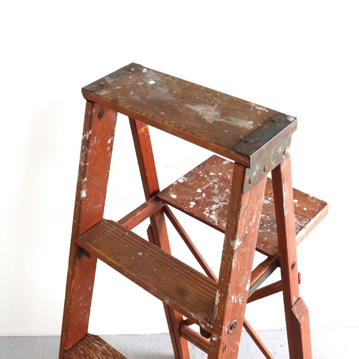 ヴィンテージ 4段 脚立 木製ラダー -通販-ローズボールアンティークス
