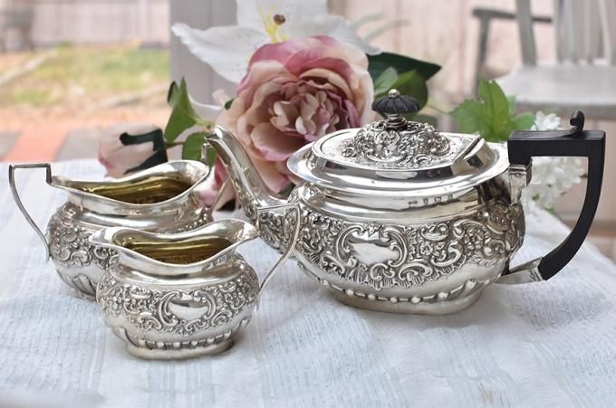 英国アンティーク銀器【純銀】1900年 ヴィクトリアンティーセット
