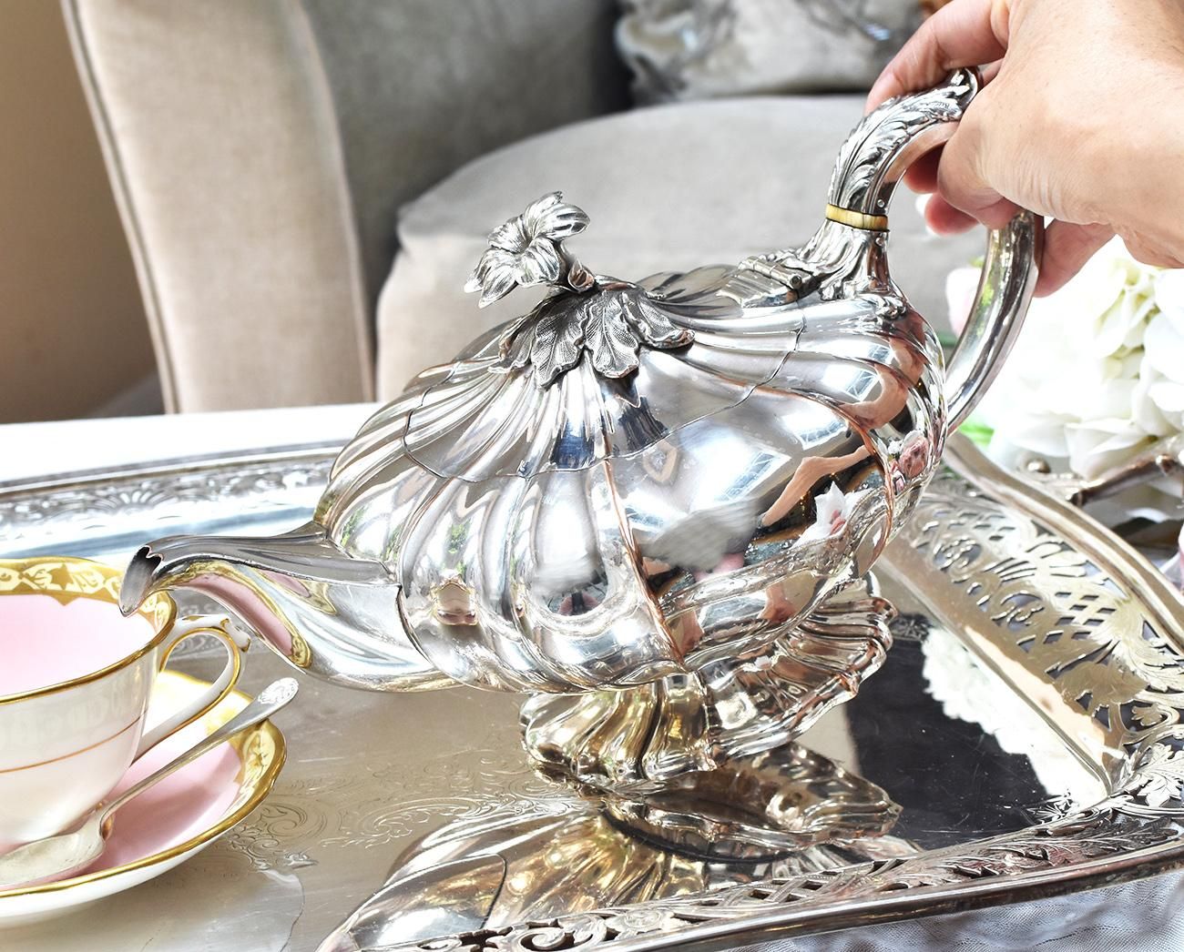 英国アンティーク銀器【オールドシェフィールドプレート】お花摘みの