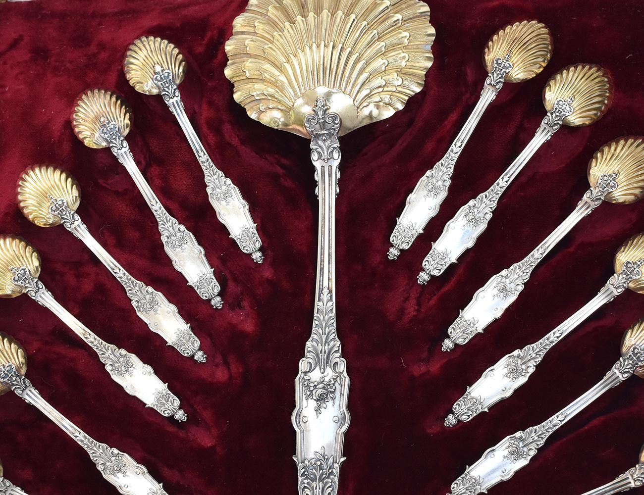 仏アンティーク銀器【銀950（95%）】サービング&スプーン12本セット