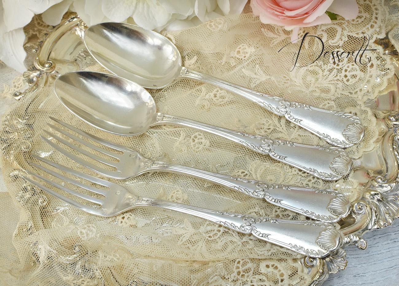 仏アンティーク銀器【銀950】ポンパドゥール 箱入りカトラリーセット