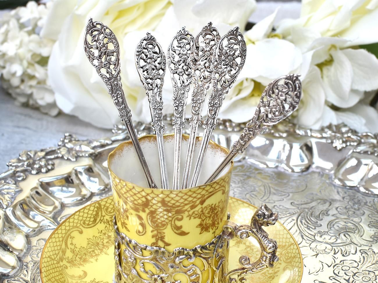 英国アンティーク銀器【純銀】コーヒーデミタスカップセット William