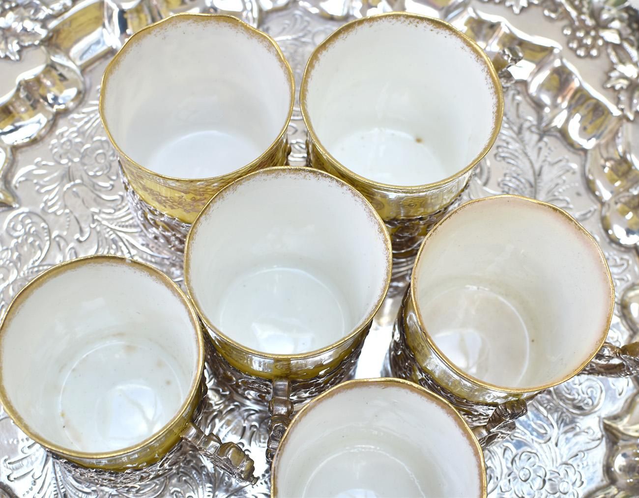 英国アンティーク銀器【純銀】コーヒーデミタスカップセット William