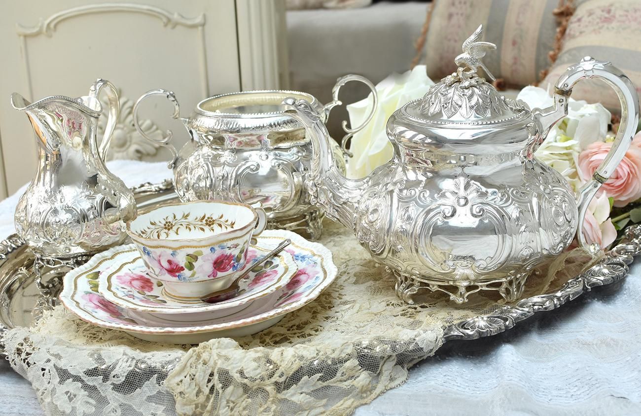 英国アンティーク銀器【シルバープレート】ルイスタイル ティーセット