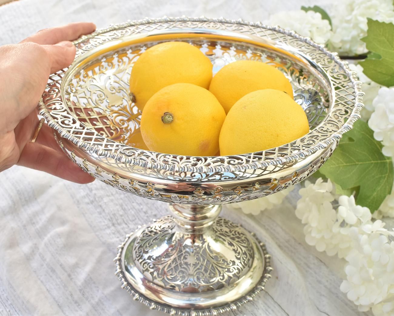 英国アンティーク銀器【純銀】透かしのコンポート James Dixon&sons