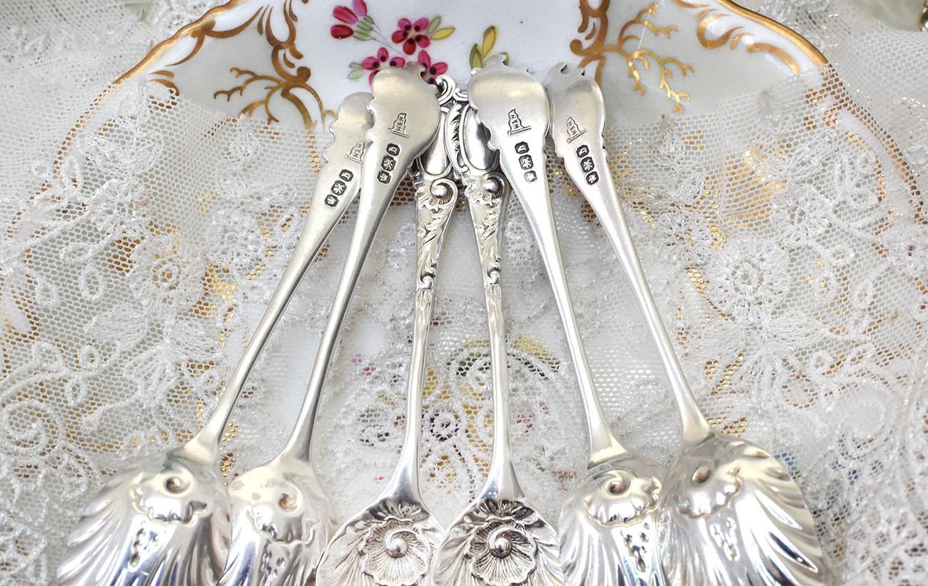 イギリス アンティーク 1902年製 純銀製スプーンセット 6本 イギリス