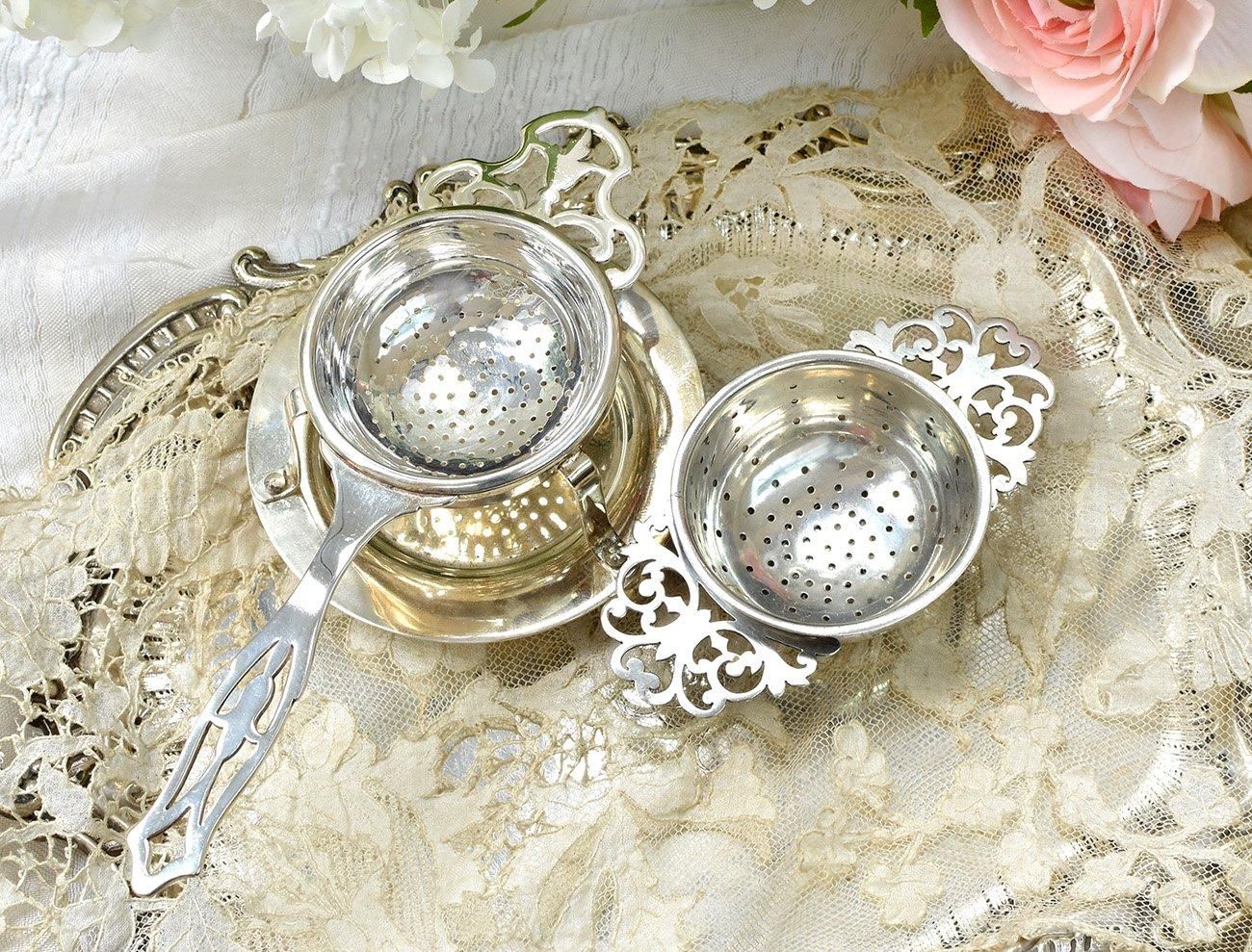 英国アンティーク銀器【純銀1907年＆シルバープレート】ティー