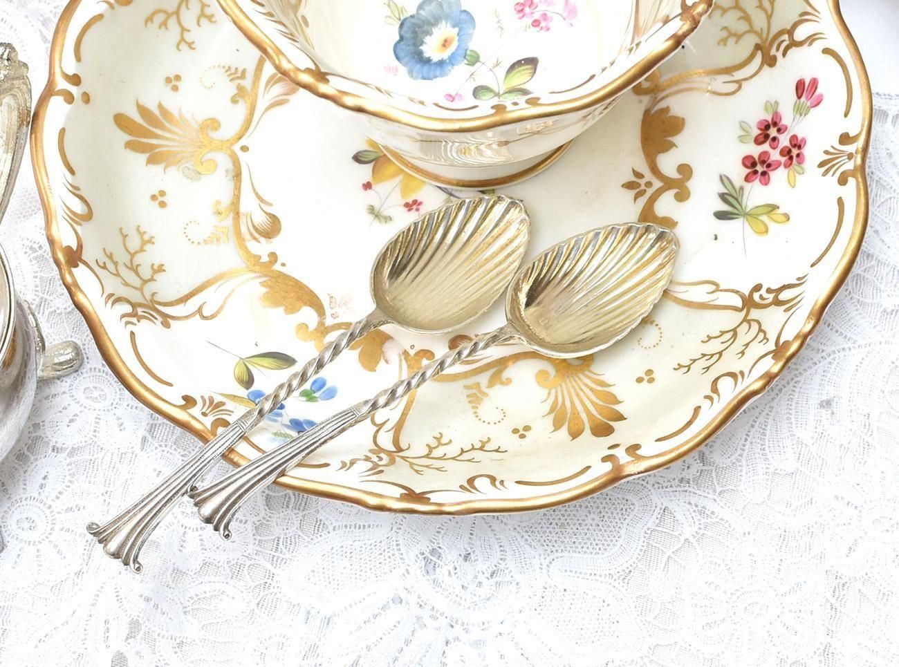 英国アンティーク銀器【純銀】1898年 シェルボウル ティースプーン二本