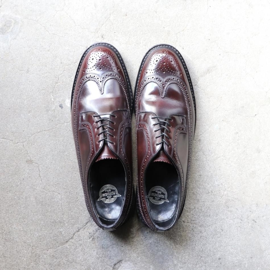 美品” FLORSHEIM（フローシャイム）ロングウイングチップシューズ US9