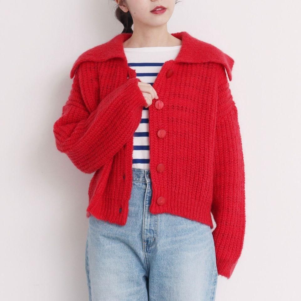 CHILD WOMAN - ＜Dot and Stripes＞太番モヘヤあぜ 衿つきカーディガン