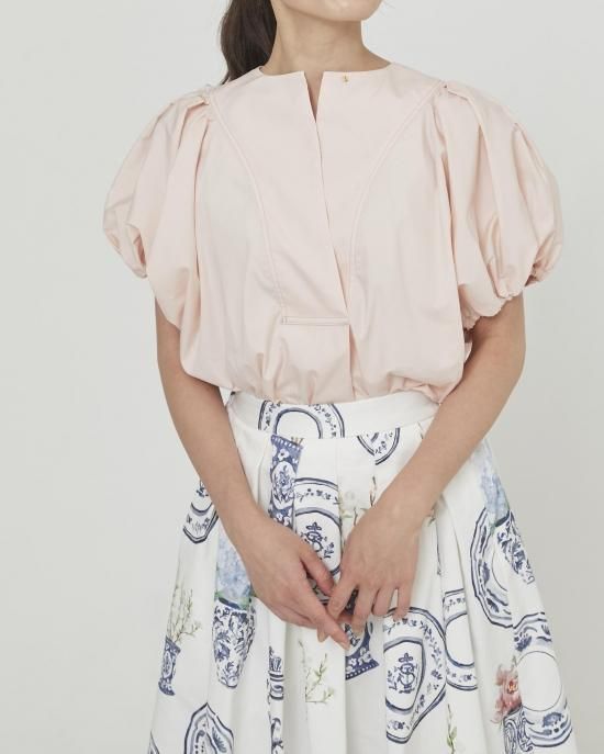 ギャザースリーブブラウス(ライトピンク) - seventen