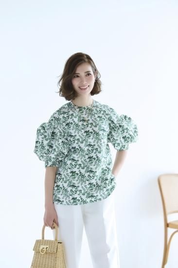 フラワープリントブラウス(グリーン) - seventen