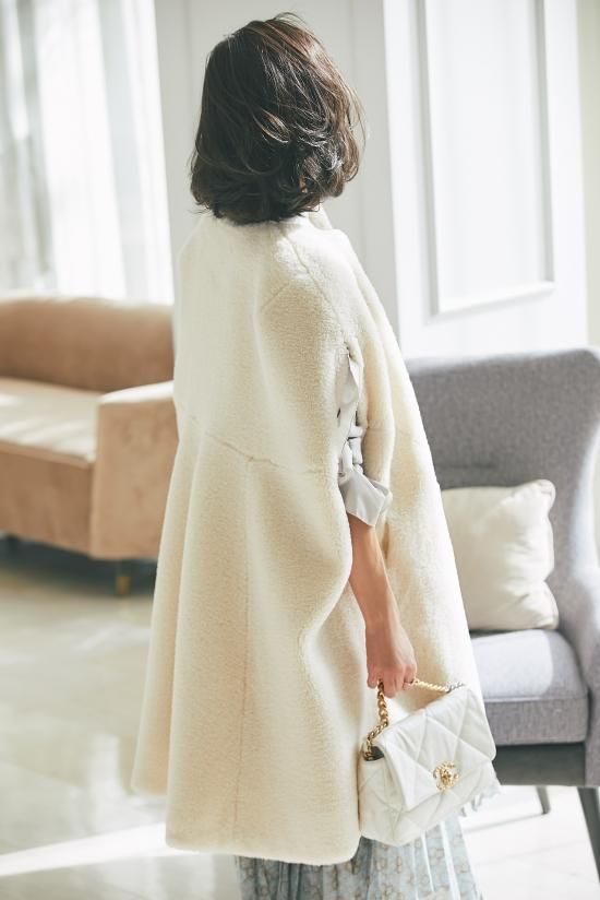 ボアロングケープ(オフホワイト) - seventen