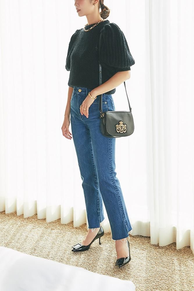 再入荷】ハイライズスリムストレートデニムパンツ(インディゴブルー