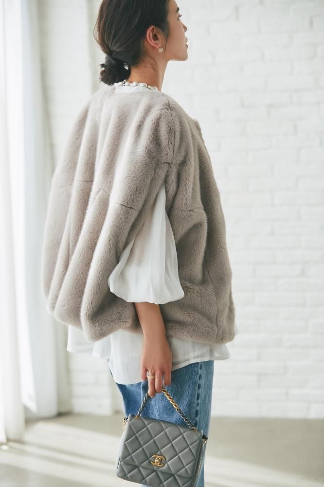 エコファーポンチョ(グレージュ) - seventen