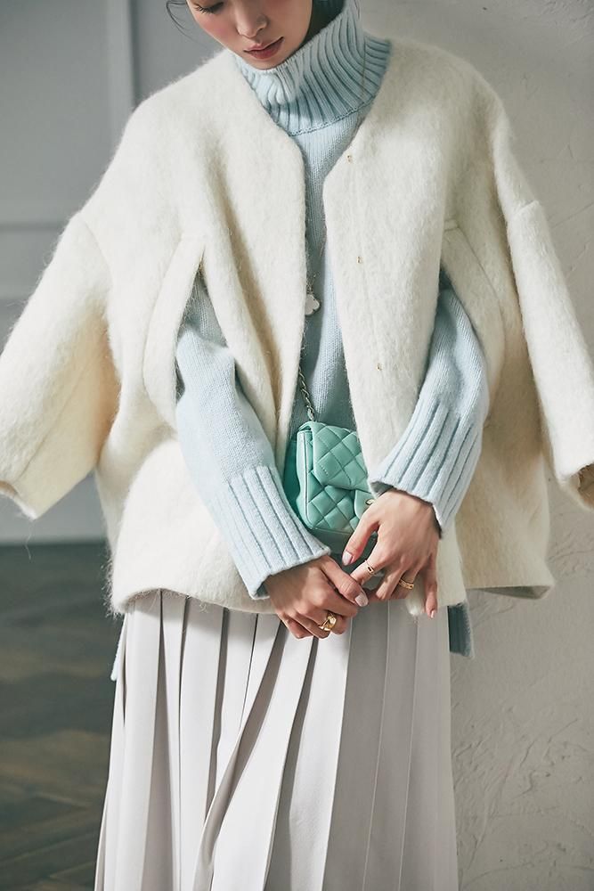 10％off】ミディアムコクーンシャギーコート(オフホワイト) - seventen