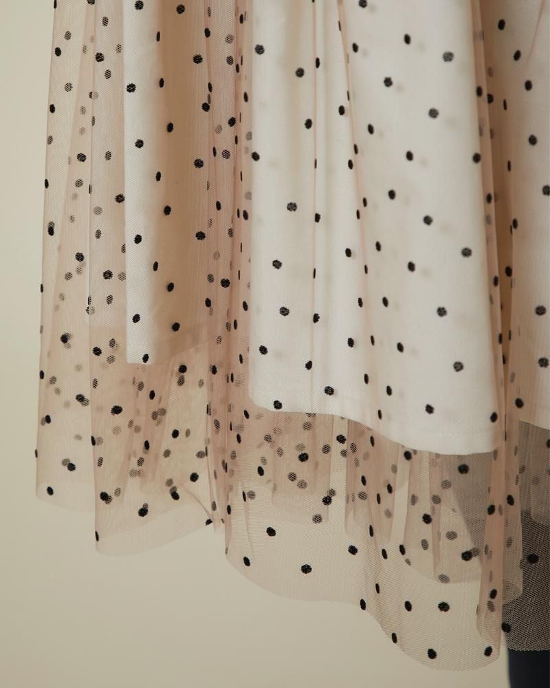 フロッキードットチュールスカート(ブラック×グレー) - seventen