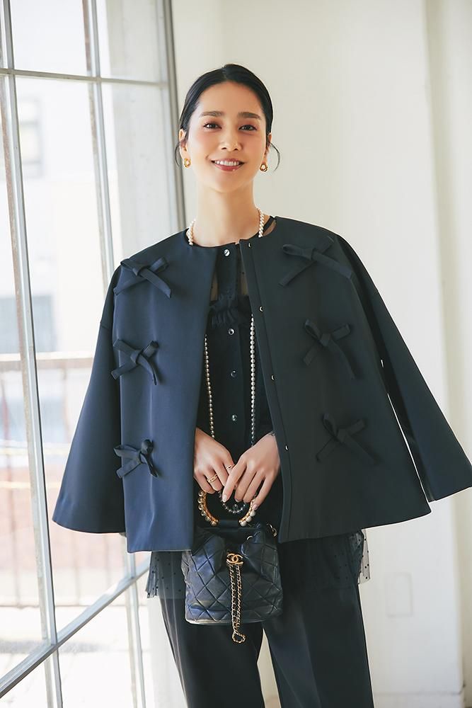 PERNA ペルナ リボンパフショートコート ブラック