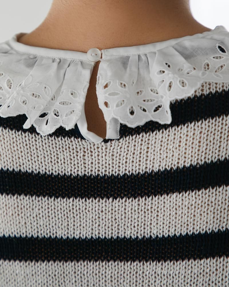 レースフリルニット(ネイビーボーダー) - seventen