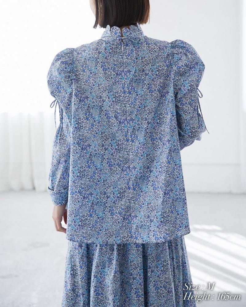 リバティプリントスカラップブラウス(ブルー) - seventen