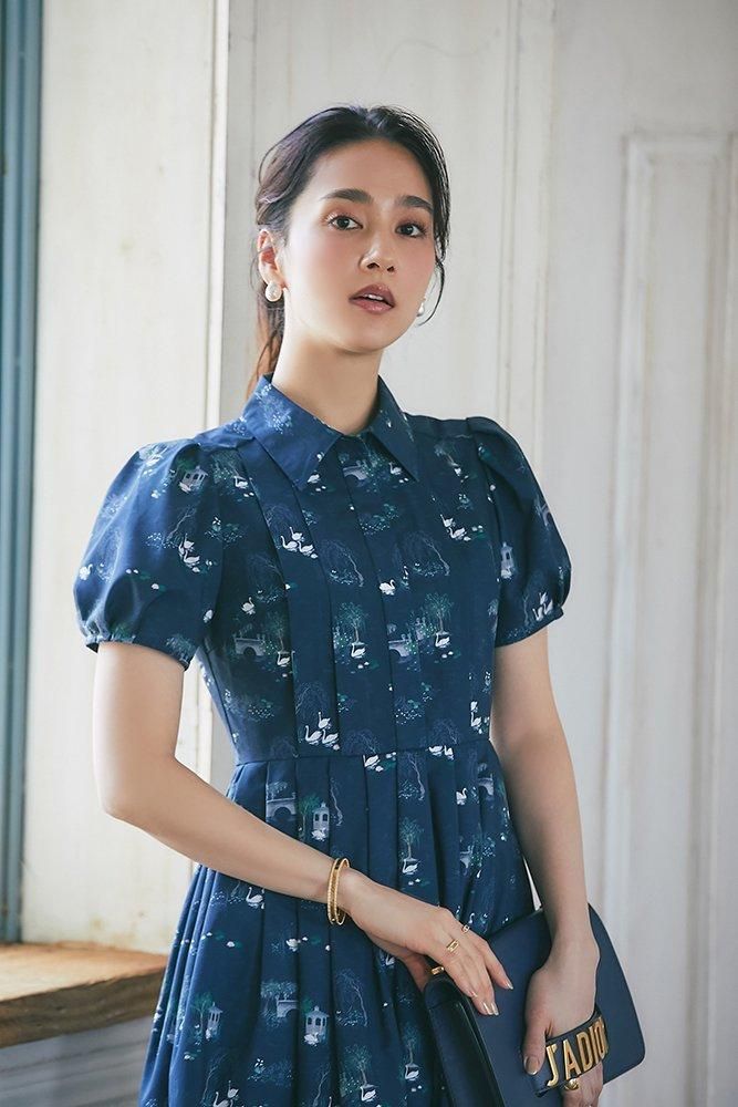 再入荷】スワンプリントワンピース(ダークネイビー) - seventen