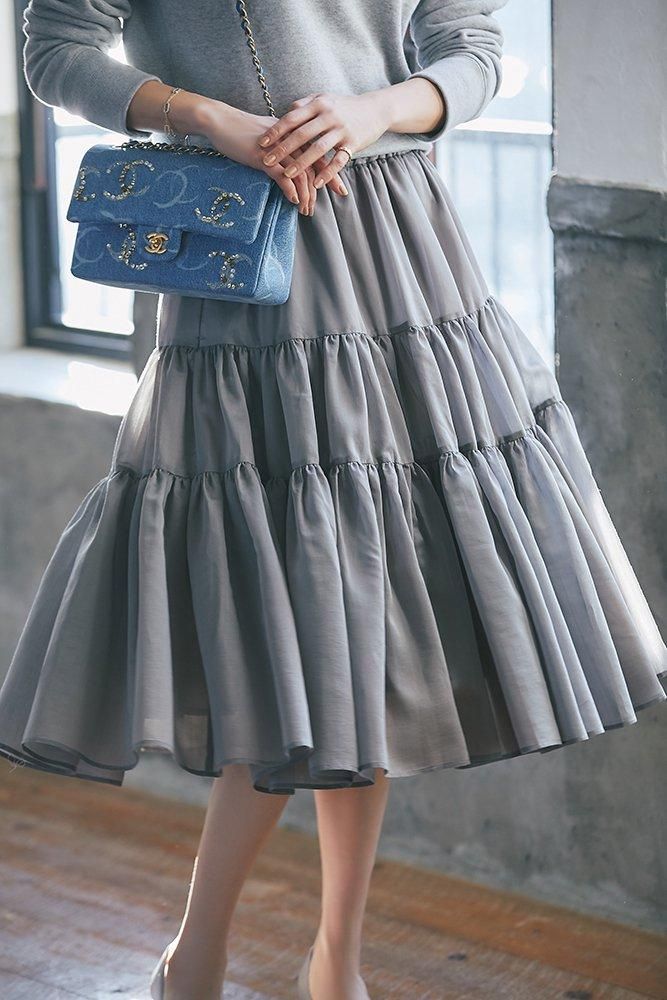 10％off】シアーティアードスカート(グレー) - seventen