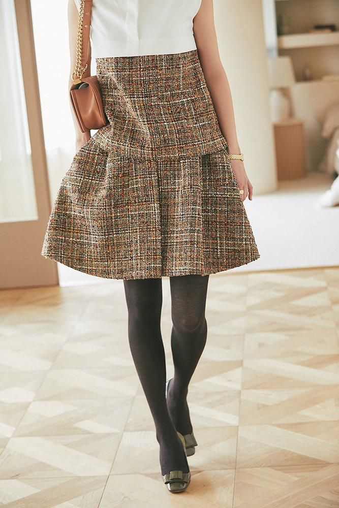 ツイードハイウエストフレアキュロット(ブラウンラメ) - seventen