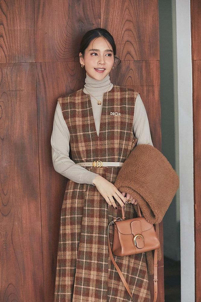 40％off】ウールチェックジャンバースカート(ブラウン) - seventen