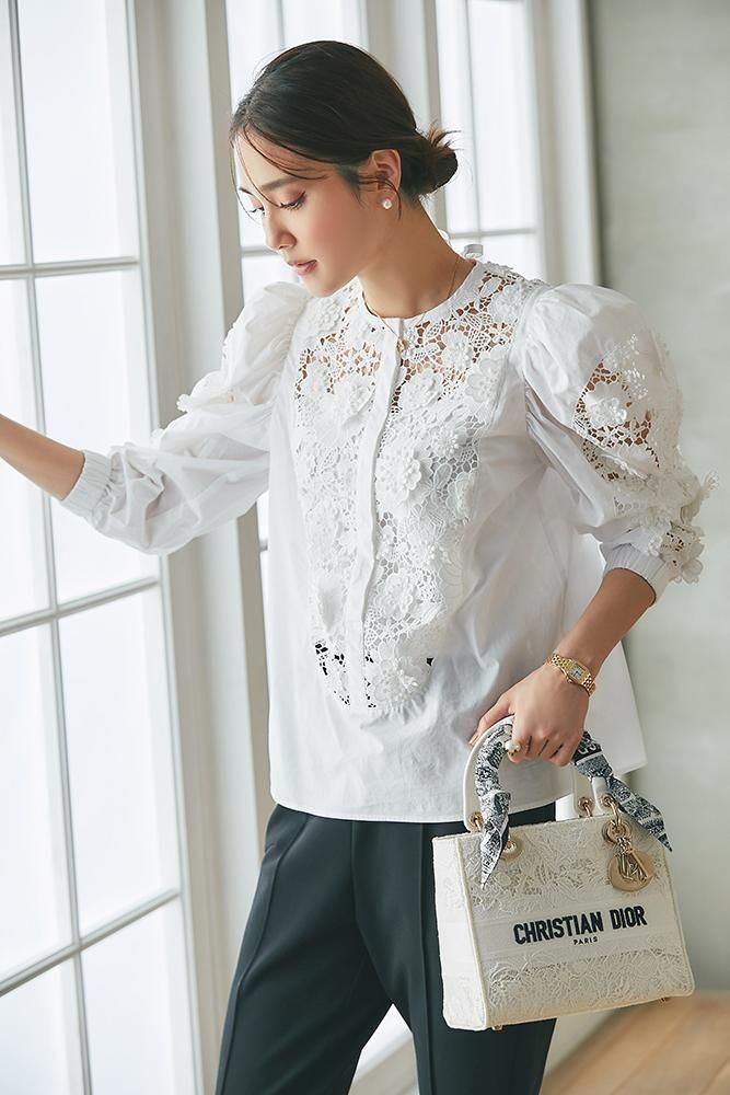 レースドッキングブラウス(ホワイト) - seventen