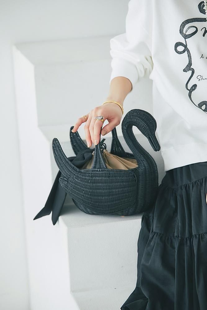 20％off】スワンラタンバッグ(ブラック) - seventen