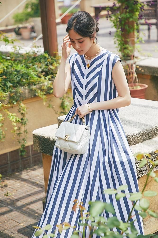 20％off】バックリボンストライプワンピース(ネイビー) - seventen