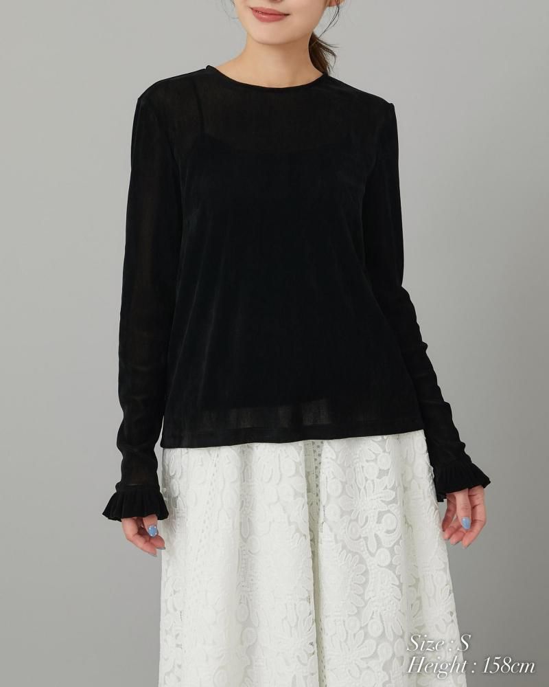 ベロアタッチシアートップス(ブラック) - seventen