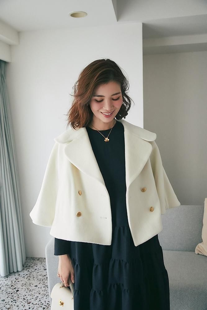 ダブルブレストショートコート(オフホワイト) - seventen