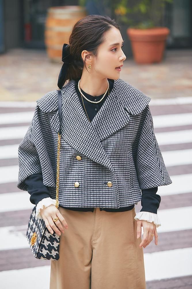 ダブルブレストショートコート(チェック) - seventen