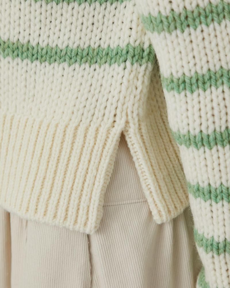 ローゲージコンパクトニット(オフホワイト×グリーン) - seventen