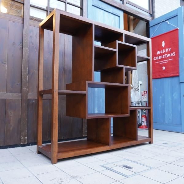 値下げ/幾何学模様のような独創的なデザインの天然木オープンシェルフ