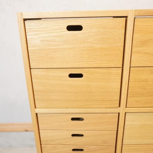 人気の無印良品(MUJI)のオーク材 3段・2列スタッキングシェルフ/引出し