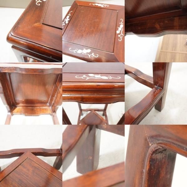 螺鈿細工が施されたアンティーク調の花梨材サイドテーブルです。葉の