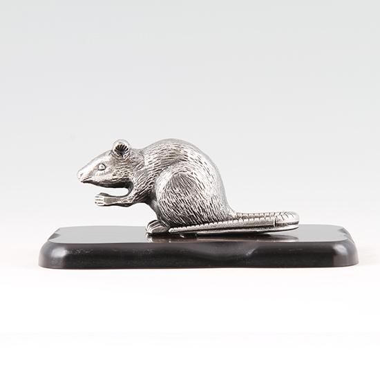 錫 置物 干支 ねずみ（子） 黒漆加工 台付 [No.186D-1]｜薩摩錫器工芸館