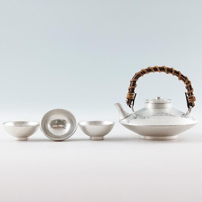 錫 黒じょか・ちょか 桜島 白吹雪加工 盃3ヶ 260ml [No.57-1-W]｜薩摩