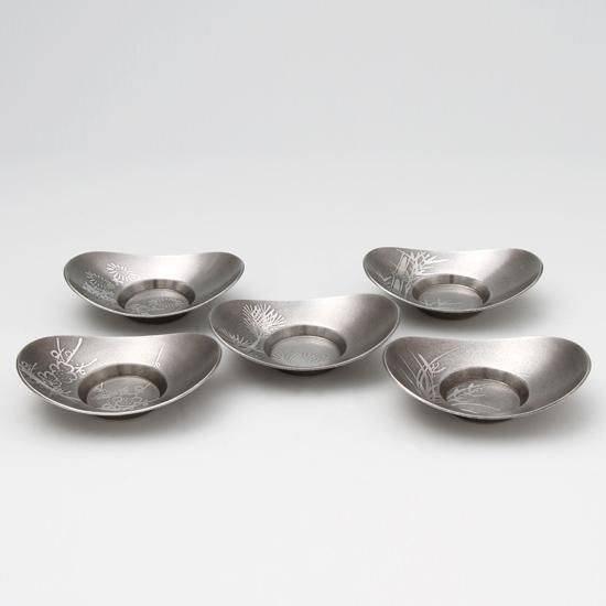 錫 茶托 小判形 5枚セット 黒漆加工 [No.36]｜薩摩錫器工芸館