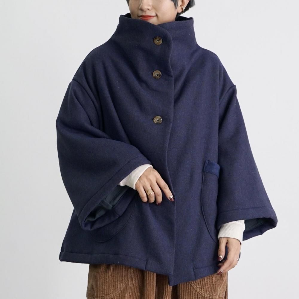 ウールショートコート/ネイビー/尾州織物 | ふわもこあったか♪表地