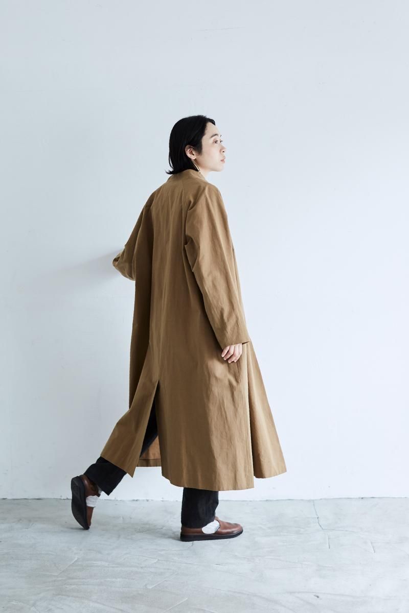 cotton-hemp stand collar coat / beige - atelier naruse｜Online