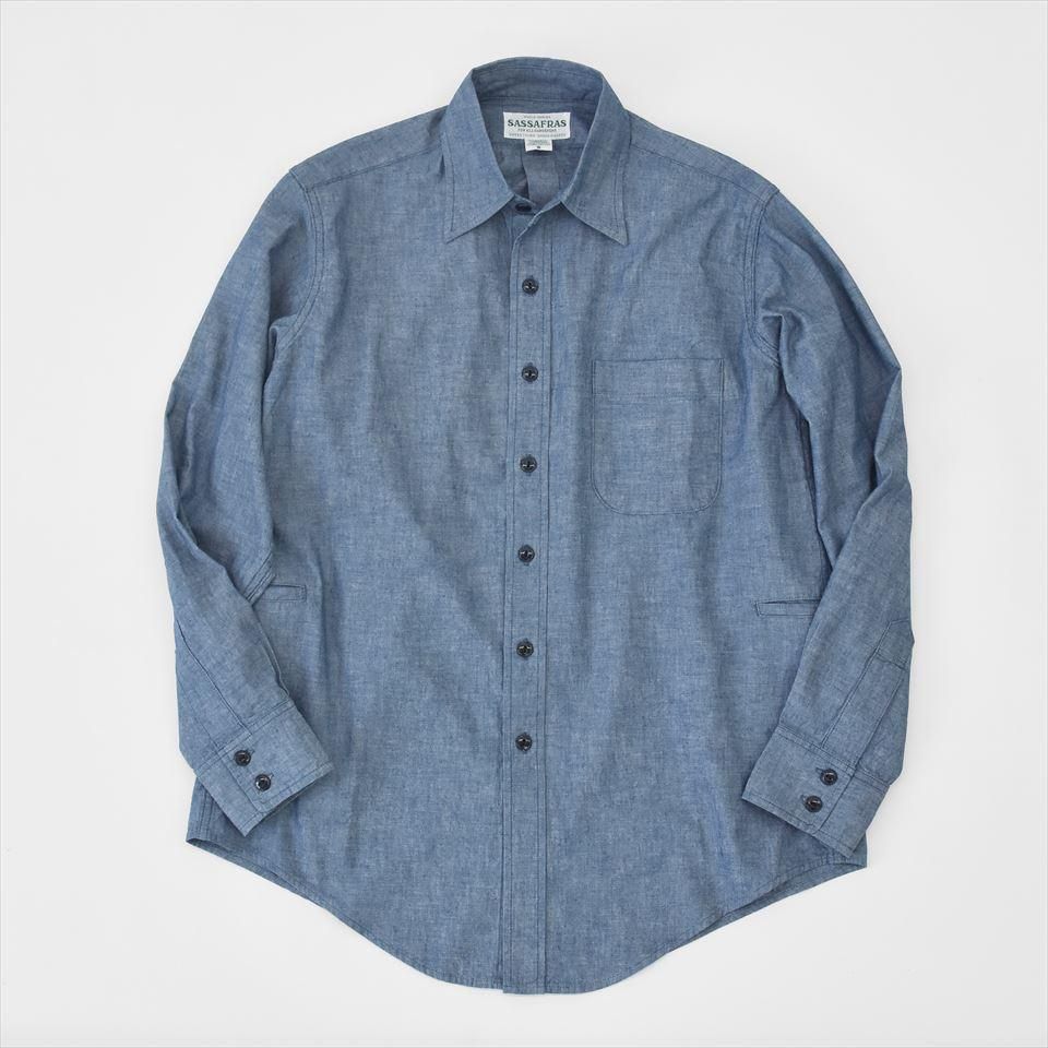 Sassafras（ササフラス）WHEEL BARROW SHIRT ブルー（5ozシャンブレー）