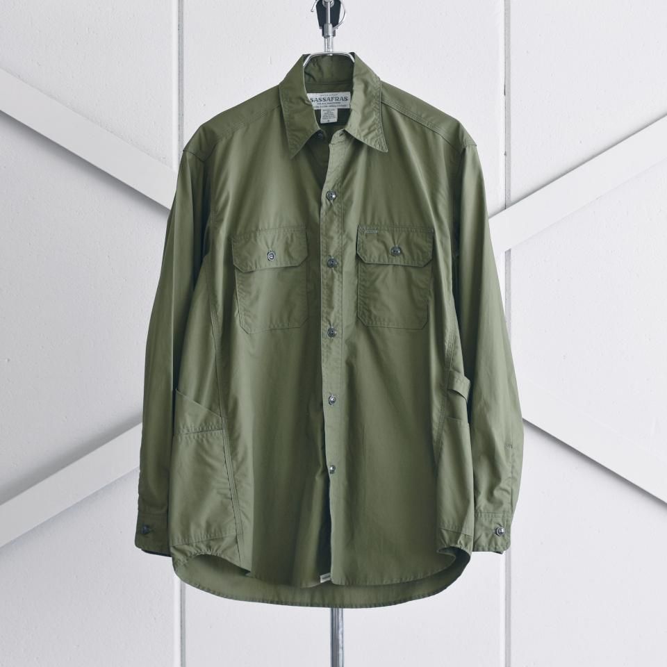Sassafras（ササフラス）GARDENER SHIRT オリーブ（スーピマコットン