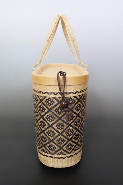 G-1990】プラニー工房製 竹籠バッグ ファスナー付き 菱文（新品