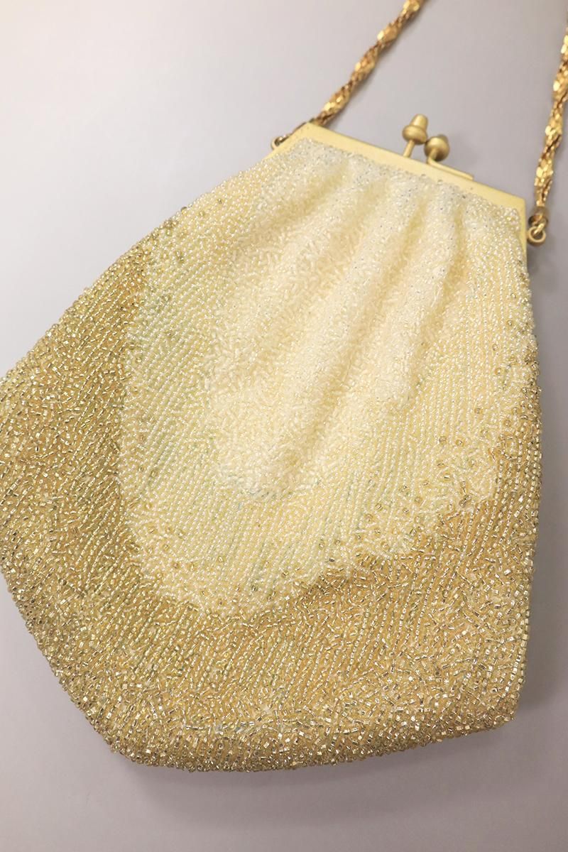 銀座【G-2754】ビーズ刺繍 バッグ 抽象文 金色×象牙色 - 銀座きもの
