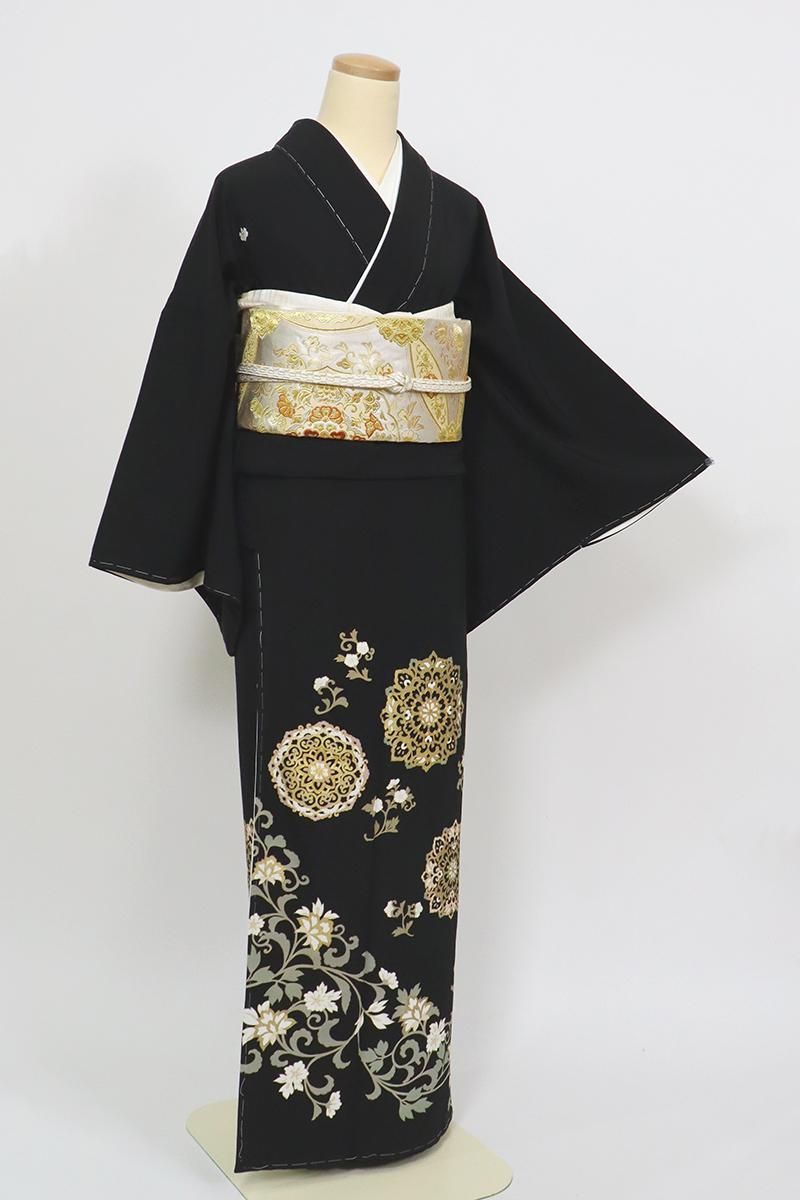 銀座【B-3599】染五ッ紋 黒留袖 黒色 華文に花唐草文 - 銀座きもの青木